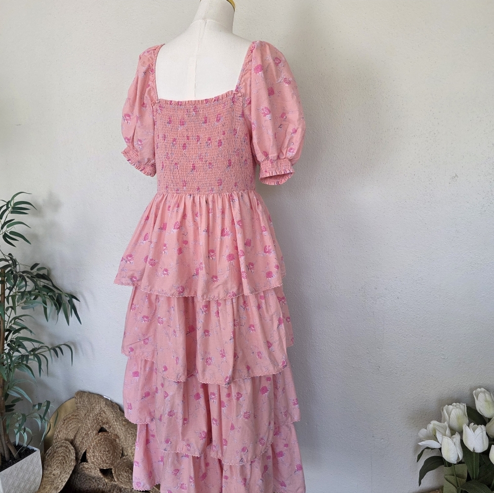 LoveShackFancy Pink Floral Tiered Maxi DressSmocked Tiered L - Picture 6 of 14